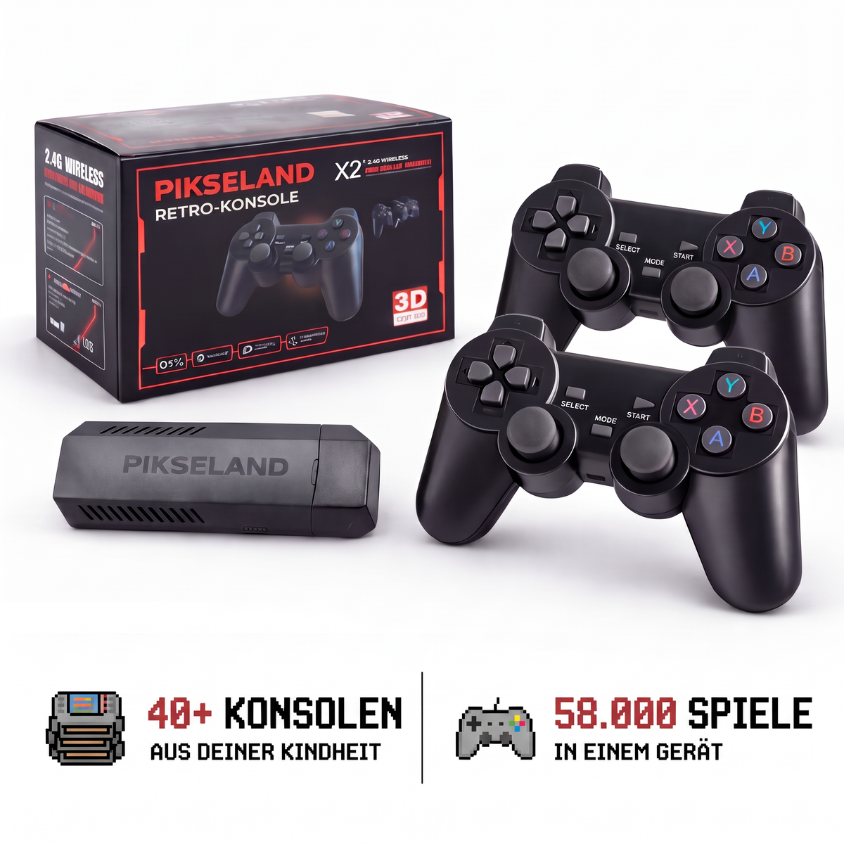 PIKSELAND™ - Konzole Retro Plug & Play + 2 Pady